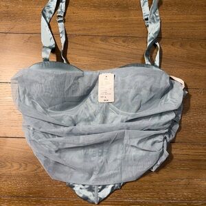Windsor Light Blue Ruched Mesh cropped bustier size large NWT